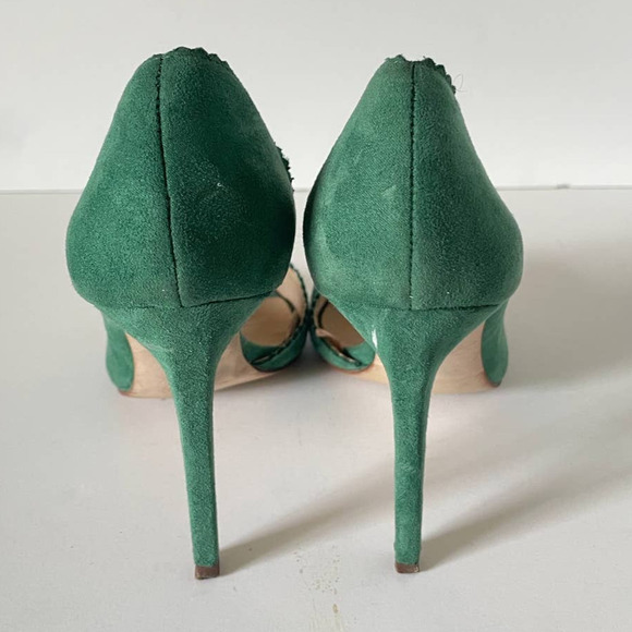 Zara Scalloped Green Peep Toe Sandal Heels, Size 38 🔴 - Picture 4 of 7